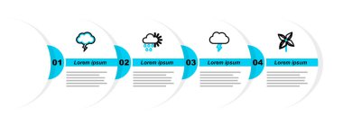 Sırayı fırıldak, fırtına, bulutlu yağmurlu, güneşli ve ikonlu ayarla. Vektör