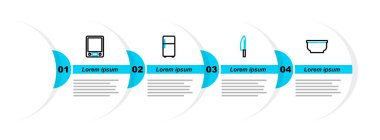 Bowl, Knife, Buzdolabı ve Elektronik ölçek ikonu. Vektör