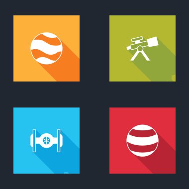 Gezegen, Teleskop, Kozmik gemi ve simge ayarla. Vektör