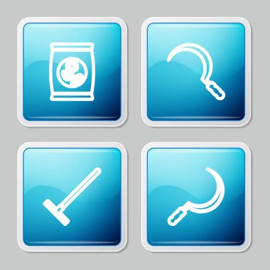 Hat gübre torbası, orak, bahçe tırmığı ve ikon. Vektör.