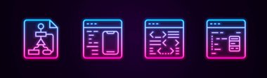 Satır Akış Çizelgesi, Yazılım ve Parlayan neon ikonu. Vektör