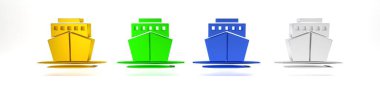 Beyaz arkaplanda renkli gemi simgesi izole edildi. Minimalizm kavramı. 3 Boyutlu resimleme