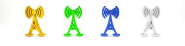 Beyaz arkaplanda renkli anten simgesi izole edildi. Radyo anteni kablosuz. Teknoloji ve ağ sinyali radyo anteni. Minimalizm kavramı. 3 Boyutlu resimleme