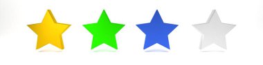 Beyaz arkaplanda izole edilmiş renkli yıldız simgesi. Favori, en iyi derecelendirme, ödül sembolü. Minimalizm kavramı. 3 Boyutlu resimleme