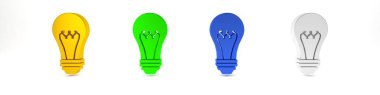 Beyaz arkaplanda renkli ampul simgesi izole edildi. Enerji ve fikir sembolü. Lamba elektrikli. Minimalizm kavramı. 3 Boyutlu resimleme