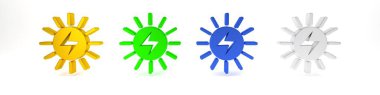 Beyaz arkaplanda izole edilmiş renkli Güneş enerjisi simgesi. Minimalizm kavramı. 3 Boyutlu resimleme