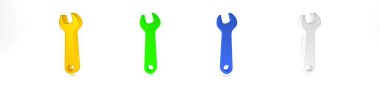 Renkli İngiliz anahtarı simgesi beyaz arkaplanda izole edildi. Anahtar tamir aleti. Servis aracı sembolü. Minimalizm kavramı. 3 Boyutlu resimleme