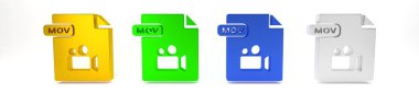 Renkli MOV dosya dökümanı. Beyaz arkaplanda mov simgesi indir. MOV dosya sembolü. Ses ve video koleksiyonu. Minimalizm kavramı. 3 Boyutlu resimleme