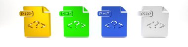 Renkli PHP dosya belgesi. php düğmesi simgesi beyaz arkaplanda izole edildi. PHP dosya sembolü. Minimalizm kavramı. 3 Boyutlu resimleme