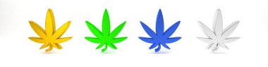 Renkli tıbbi marihuana ya da kenevir yaprağı ikonu beyaz arka planda izole edilmiş. Kenevir sembolü. Minimalizm kavramı. 3 Boyutlu resimleme
