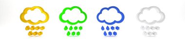 Beyaz zemin üzerinde kar ve yağmur ikonu olan renkli bir bulut. Hava durumu simgesi. Minimalizm kavramı. 3 Boyutlu resimleme