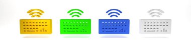 Beyaz arkaplanda renkli kablosuz bilgisayar klavyesi simgesi izole edildi. Bilgisayar bileşeni işareti. İnternet kavramının kablosuz bağlantısı. Minimalizm kavramı. 3 Boyutlu resimleme