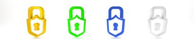 Renkli Kilit simgesi beyaz arkaplanda izole edildi. Asma kilit işareti. Güvenlik, güvenlik, koruma, gizlilik kavramı. Minimalizm kavramı. 3 Boyutlu resimleme