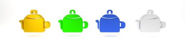 Beyaz arkaplanda ikonu olan renkli çaydanlık. Çaydanlık ikonu. Minimalizm kavramı. 3 Boyutlu resimleme