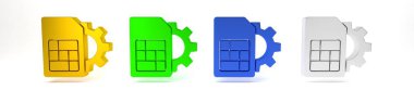 Renkli Sim kart ayarı simgesi beyaz arkaplanda izole edildi. Cep telefonu sim kart çipi. Mobil telekomünikasyon teknolojisi sembolü. Minimalizm kavramı. 3 Boyutlu resimleme