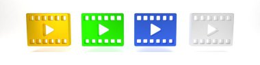 Renkli Video simgesi beyaz arkaplanda izole edildi. Oyun işaretli film şeridi. Minimalizm kavramı. 3 Boyutlu resimleme