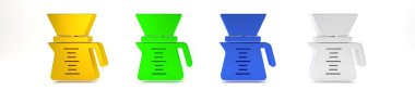 Beyaz arka planda izole edilmiş renkli kahve makinesi ikonu. Alternatif kahve demleme yöntemleri. Kahve kültürü. Minimalizm kavramı. 3 Boyutlu resimleme