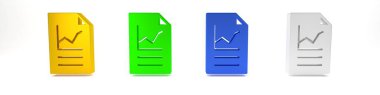 Grafik grafik simgesine sahip renkli belge beyaz arkaplanda izole edildi. Metin dosya simgesini rapor et. Muhasebe tabelası. Denetim, analiz, planlama. Minimalizm kavramı. 3 Boyutlu resimleme