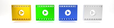 Renkli Çevrimiçi oynatma video simgesi beyaz arkaplanda izole edildi. Oyun işaretli film şeridi. Minimalizm kavramı. 3 Boyutlu resimleme