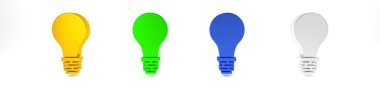 Fikir ikonu kavramına sahip renkli ampul beyaz arkaplanda izole edildi. Enerji ve fikir sembolü. İlham konsepti. Minimalizm kavramı. 3 Boyutlu resimleme