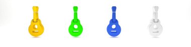 Beyaz arka planda izole edilmiş renkli Meksika gitar ikonu. Akustik gitar. Telli müzik aleti. Minimalizm kavramı. 3 Boyutlu resimleme
