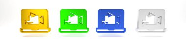 Renkli Çevrimiçi oynatma video simgesi beyaz arkaplanda izole edildi. Oyun işaretli film şeridi. Minimalizm kavramı. 3 Boyutlu resimleme