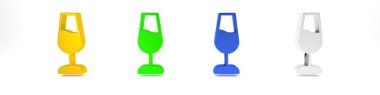 Beyaz arkaplanda izole edilmiş renkli şarap cam ikonu. Şarap kadehi işareti. Minimalizm kavramı. 3 Boyutlu resimleme