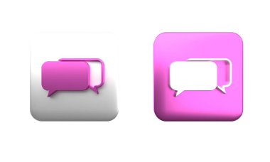 Renkli Sohbet simgesi beyaz arkaplanda izole edildi. Konuşma baloncukları sembolü. Kare düğmesi. 3 Boyutlu resimleme