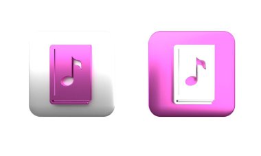 Renkli Ses kitabı simgesi beyaz arkaplanda izole edildi. Kitaplı müzikal nota. Ses rehberi işareti. Çevrimiçi öğrenme kavramı. Kare düğmesi. 3 Boyutlu resimleme