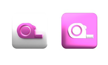 Renkli Rulet inşaat ikonu beyaz arka planda izole edildi. Mezura ölçüm sembolü. Kare düğmesi. 3 Boyutlu resimleme