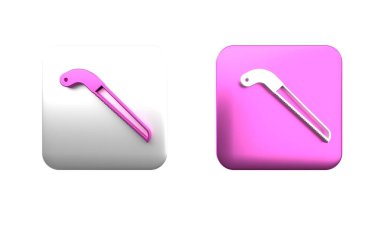 Renkli Bahçe beyaz arkaplanda izole edilmiş bir simge gördü. Kare düğmesi. 3 Boyutlu resimleme