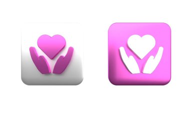 Renkli Kalp el simgesi beyaz arkaplanda izole edildi. El çabukluğu aşk sembolü. Sevgililer Günü sembolü. Kare düğmesi. 3 Boyutlu resimleme