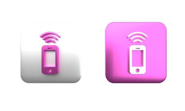 Beyaz arkaplanda izole edilmiş renkli kablosuz akıllı telefon simgesi. Kare düğmesi. 3 Boyutlu resimleme