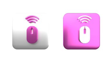 Beyaz arkaplanda renkli kablosuz bilgisayar fare sistemi simgesi izole edildi. İnternet kavramının kablosuz bağlantısı. Kare düğmesi. 3 Boyutlu resimleme