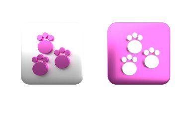 Colorful Paw print icon isolated on white background. Dog or cat paw print. Animal track. Square button. 3D render illustration clipart