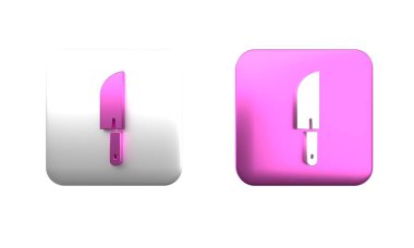 Beyaz arkaplanda renkli bıçak simgesi izole edildi. Çatal bıçak sembolü. Kare düğmesi. 3 Boyutlu resimleme