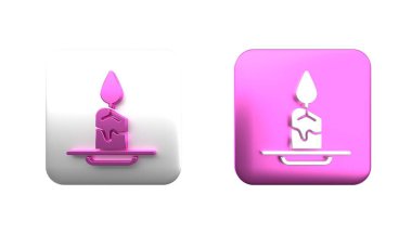 Beyaz arkaplanda izole edilmiş renkli Aroma mum simgesi. Kare düğmesi. 3 Boyutlu resimleme