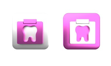 Beyaz arka planda izole edilmiş renkli diş ikonu röntgeni. Diş röntgeni. Radyoloji görüntüsü. Kare düğmesi. 3 Boyutlu resimleme