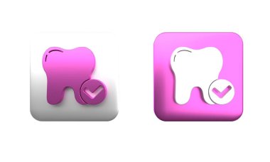 Renkli Diş beyazlatma konsepti simgesi beyaz arkaplanda izole edildi. Diş hekimliği kliniği ya da diş hekimliği merkezi için diş sembolü. Kare düğmesi. 3 Boyutlu resimleme