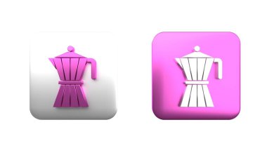 Renkli kahve makinesi moca pot ikonu beyaz arka planda izole edilmiş. Kare düğmesi. 3 Boyutlu resimleme