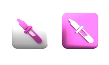 Renkli Pipette simgesi beyaz arkaplanda izole edildi. Tıbbi elementler, kimya laboratuarı ekipmanları. Tıp sembolü. Kare düğmesi. 3 Boyutlu resimleme