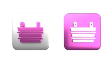 Beyaz arka planda izole edilmiş renkli sauna kova ikonu. Kare düğmesi. 3 Boyutlu resimleme