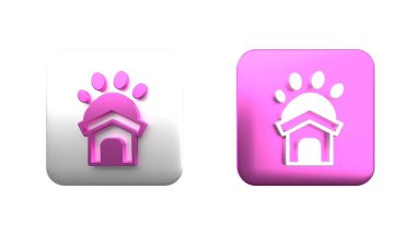 Beyaz arka planda izole edilmiş renkli hayvan barınağı ikonu. Kare düğmesi. 3 Boyutlu resimleme