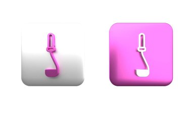 Renkli mutfak kepçesi simgesi beyaz arkaplanda izole edildi. Mutfak aletleri. Çatal kaşık tabelası. Kare düğmesi. 3 Boyutlu resimleme