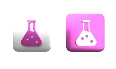 Renkli test tüpü ve beyaz arka planda izole edilmiş kimyasal test ikonu. Laboratuvar cam levhası. Kare düğmesi. 3 Boyutlu resimleme