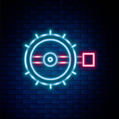 Parlayan neon hattı Tuzak avlama simgesi tuğla duvar arkasında izole edildi. Renkli taslak konsepti. Vektör
