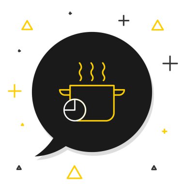 Hat pişirme kabı ve mutfak zamanlayıcısı simgesi beyaz arka planda izole edildi. Haşlama ya da güveç besin sembolü. Renkli taslak konsepti. Vektör