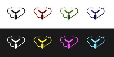 Set Slingshot icon isolated on black and white background.  Vector. clipart