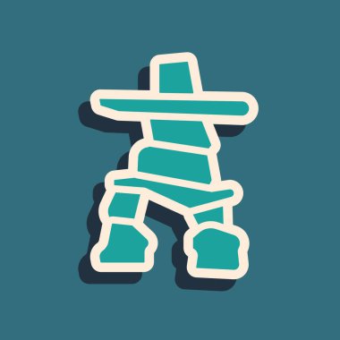 Green Inukshuk icon isolated on green background. Long shadow style. Vector. clipart