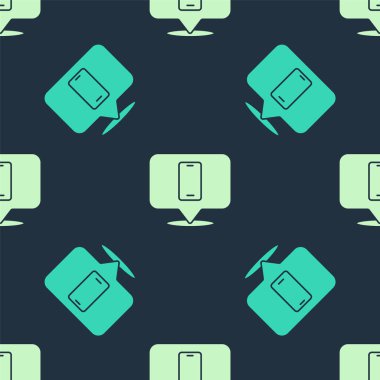 Yeşil ve bej telefon servis ikonu mavi arka planda izole edilmiş pürüzsüz desen. Ayarlama, servis, ayar, bakım, onarım, onarım. Vektör